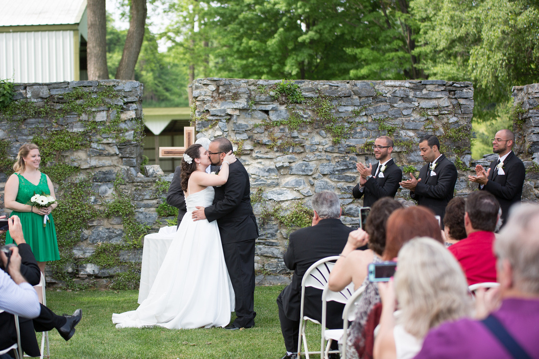 First kiss at the end of the ceremony at Stock's Manor