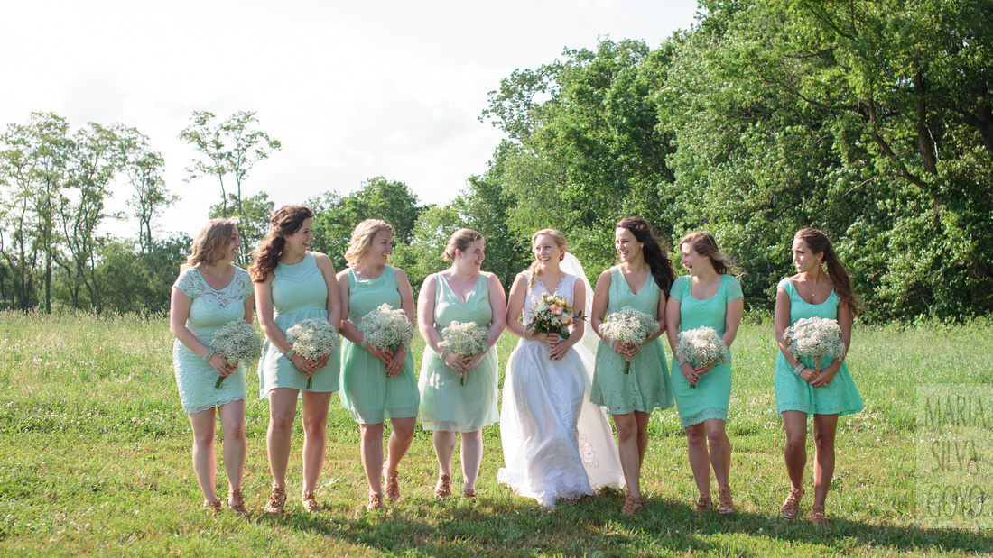 Sea-foam-dresses-baby's-breath-bouquets-bridesmaids-and-bride-portrait-central-PA-wedding