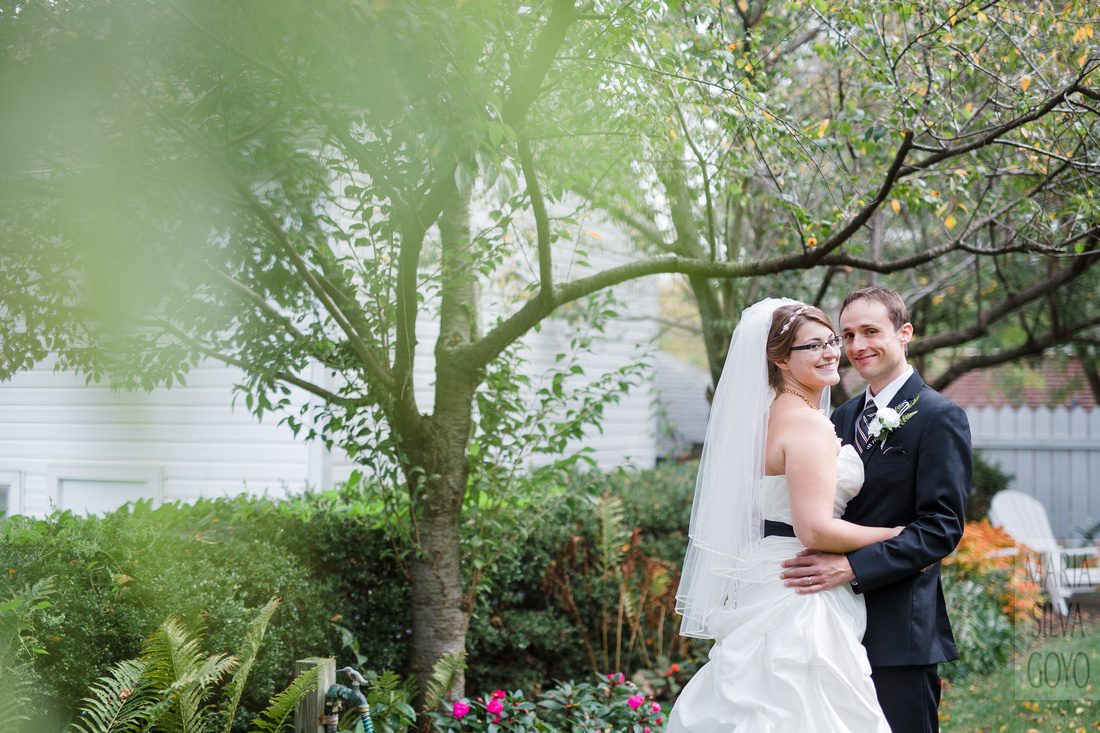 Bride and groom at the Lititz Museum Garden