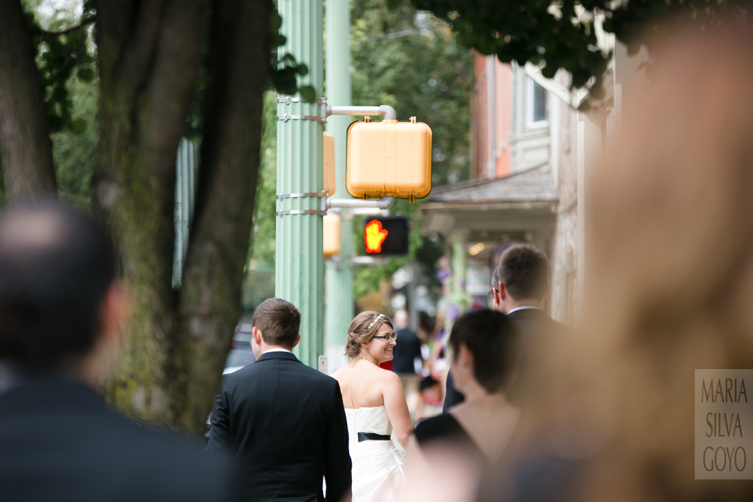 Wedding party and couple walking in Downtown Lititz