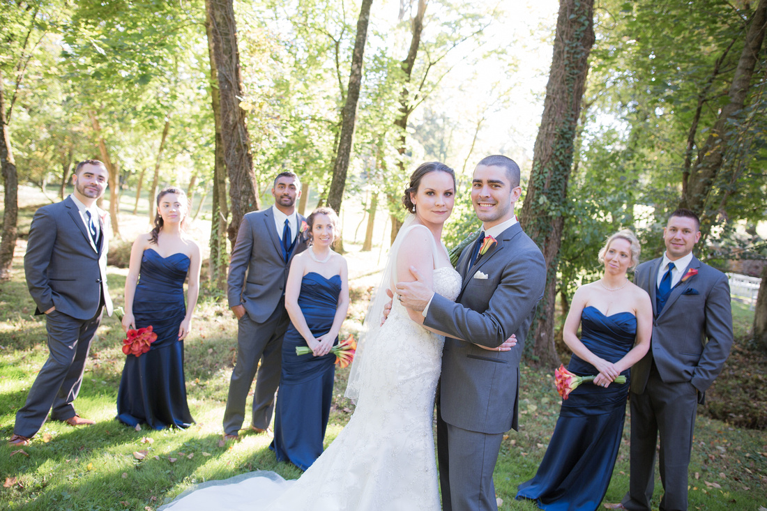 Historic Shady Lane Fall Wedding party and couple