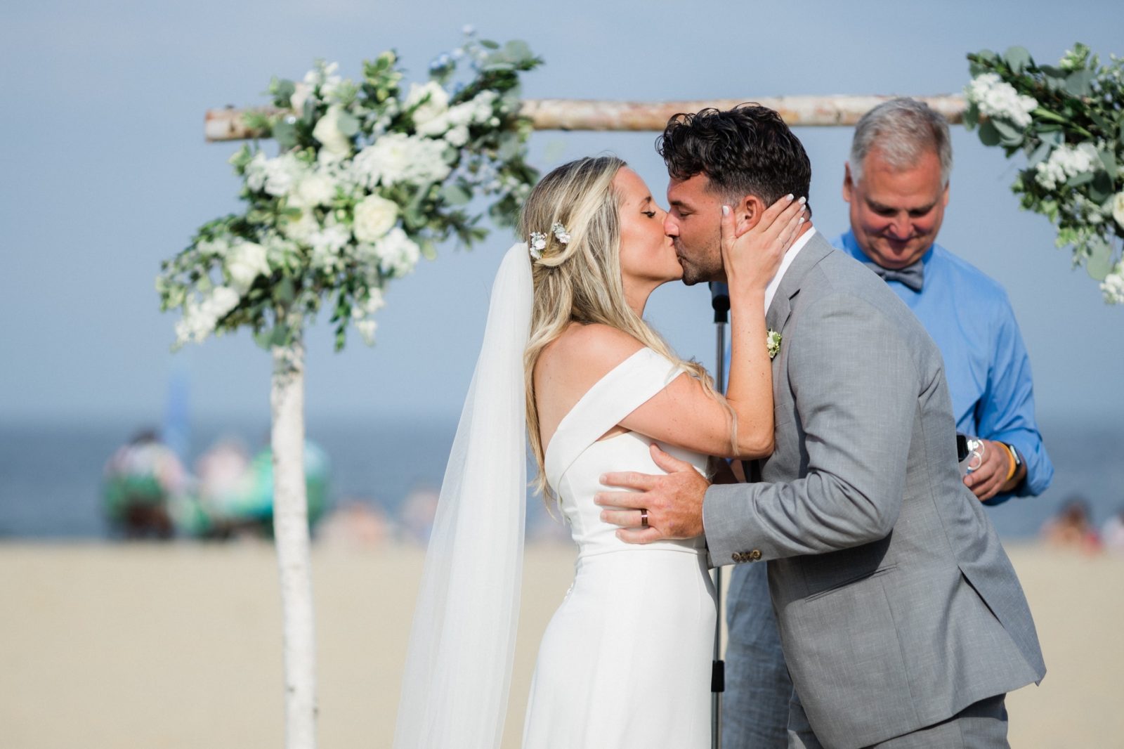 First kiss as husband and wife at the taylor pavilion in Belmar NJ
