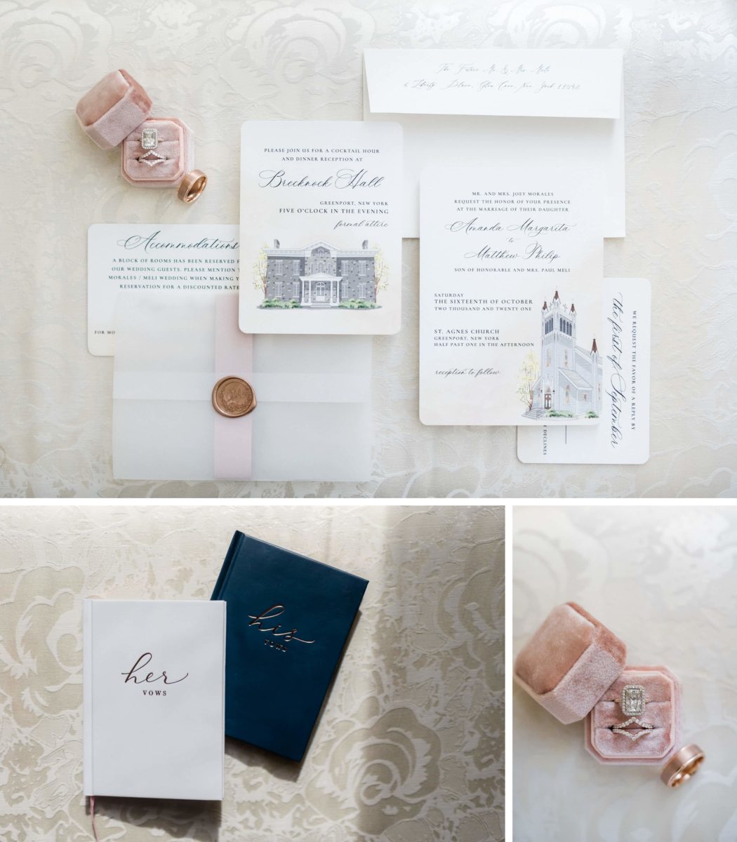 Invitation suite, vows and rings photos