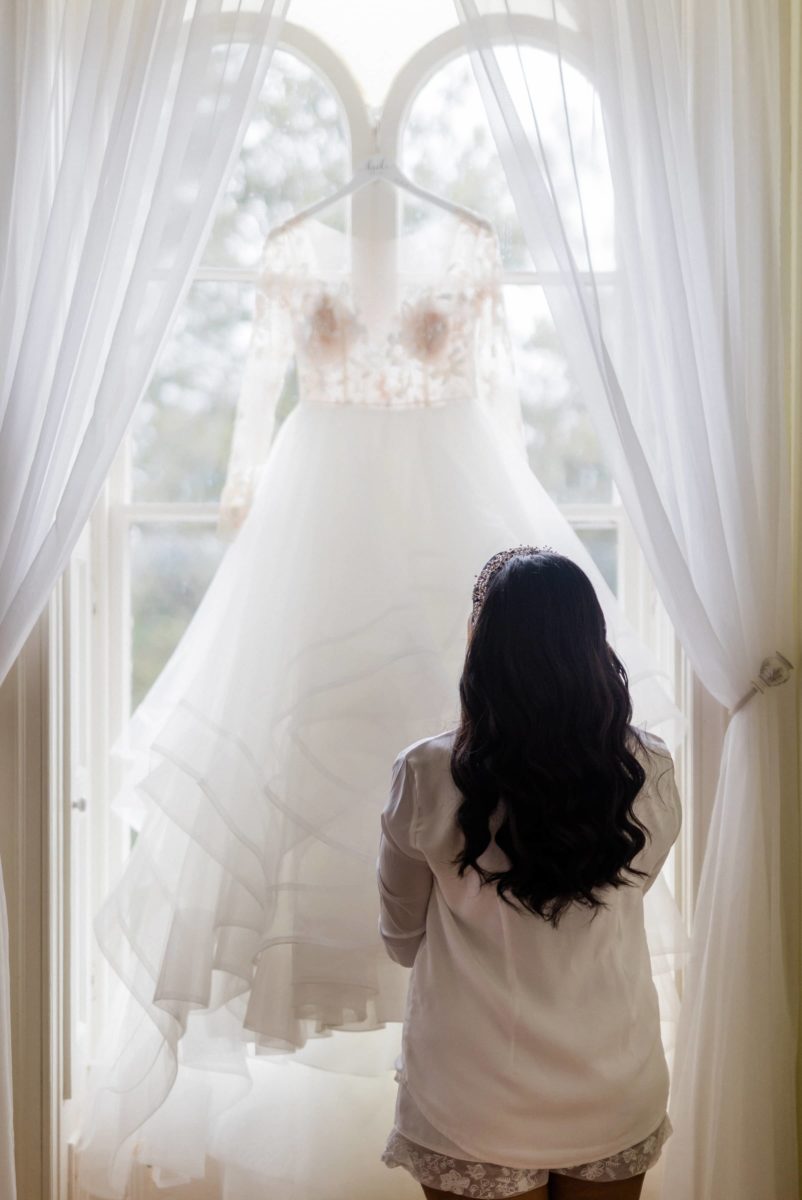 Bride getting ready at Brecknock Hall