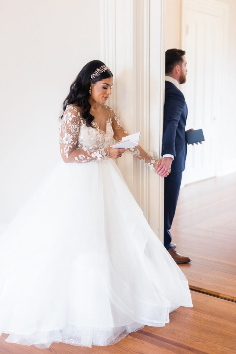 Bride and groom's private vows inside Brecknock Hall