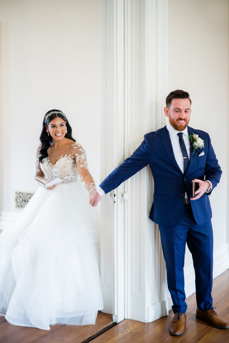 Bride and groom's private vows inside Brecknock Hall