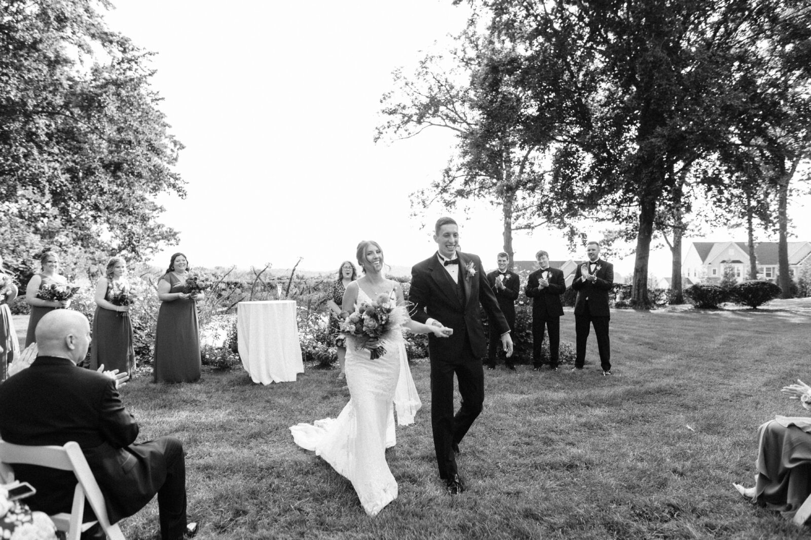 Just married in black and white photo at Box Hill Mansion, photographed by Maria Silva-Goyo Photography