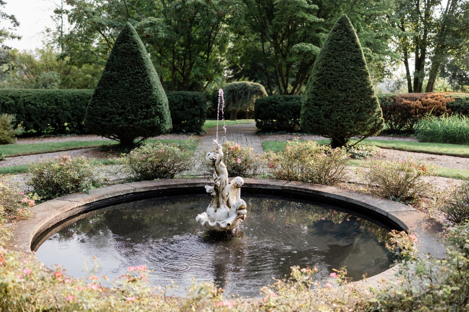 Fountain in the gardens of Box Hill Mansion