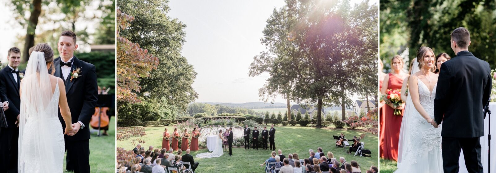 Different views of the garden ceremony at Box Hill Mansion, photographed by Maria Silva-Goyo Photography